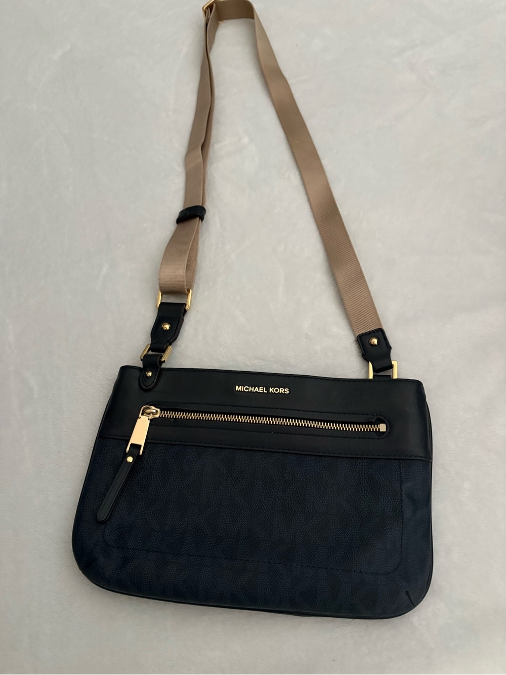 Michael Kors Navy Crossbody with Tan Adjustable Strap